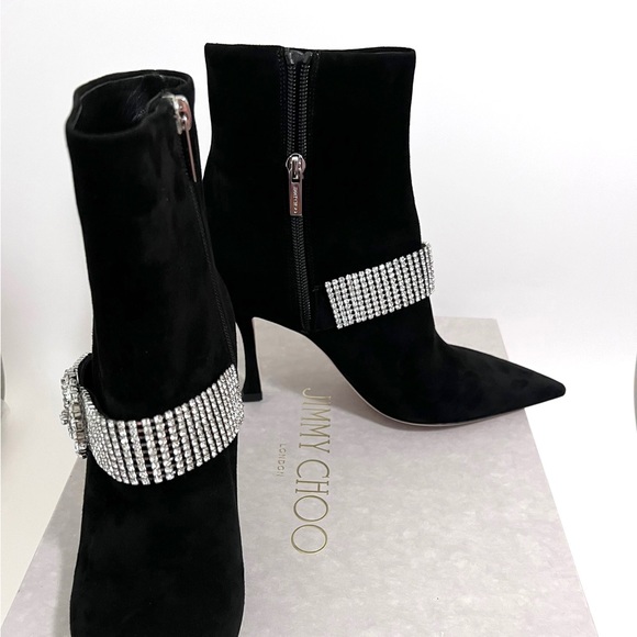 Jimmy Choo Kaza Suede Crystal-Buckle Booties size 39.5/US 9 Authentic - Picture 4 of 8